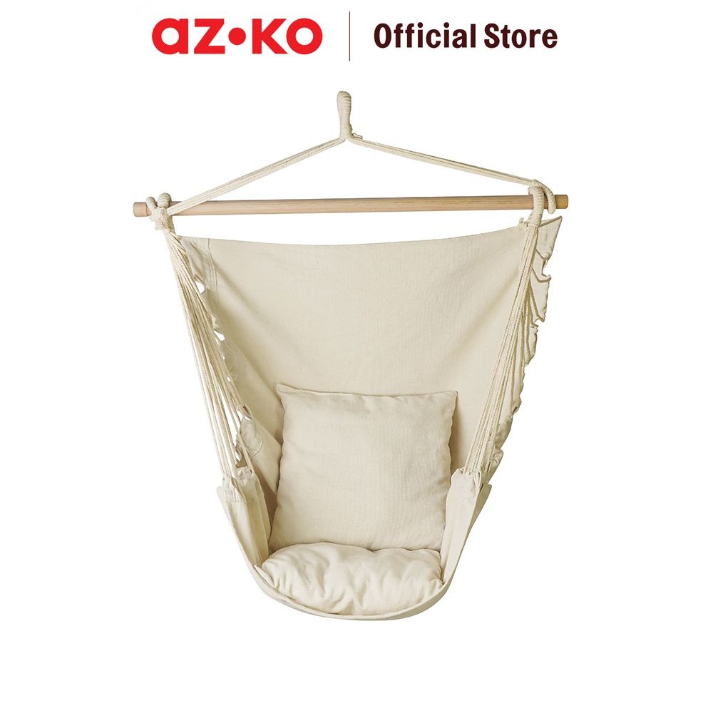 AZKO Soleil Kursi Ayun Gantung Dengan Bantal - Putih Hanging Swinging Chair Bangku Ayunan Outdoor Fu