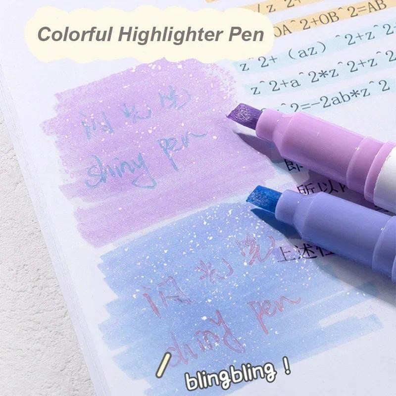 

4 Colors Highlighter Pens Glitter Highlighter Markers Kawaii Stationery Supplies Back to School Accessories for Girls Students