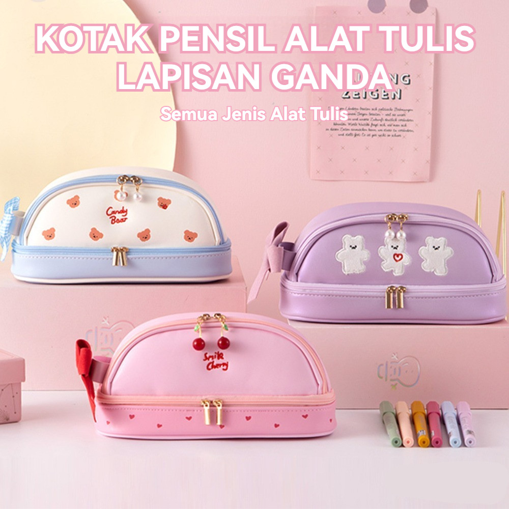 

Kotak Pensil Double Layer/Tempat Pensil Tahan Air Kapasitas Besar/Tas Penyimpanan Kosmetik/Perlengkapan Kantor Sekolah