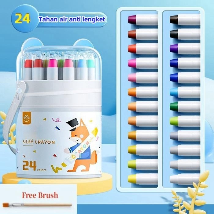 

（Free Brush）Crayon Putar Washable 36/48 Color Crayon For Kids Tidak Beracun yang Dapat Dicuci Seni Gambar Pastel Minyak Crayon Tidak Kotor Ditangan Washable Non Toxic Krayon Anak-anak - 24 Colors Free brush