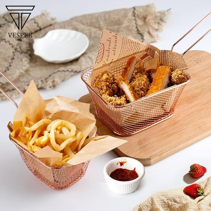 

keranjang tempat cemilan kentang goreng / french fries snack basket - GOLD