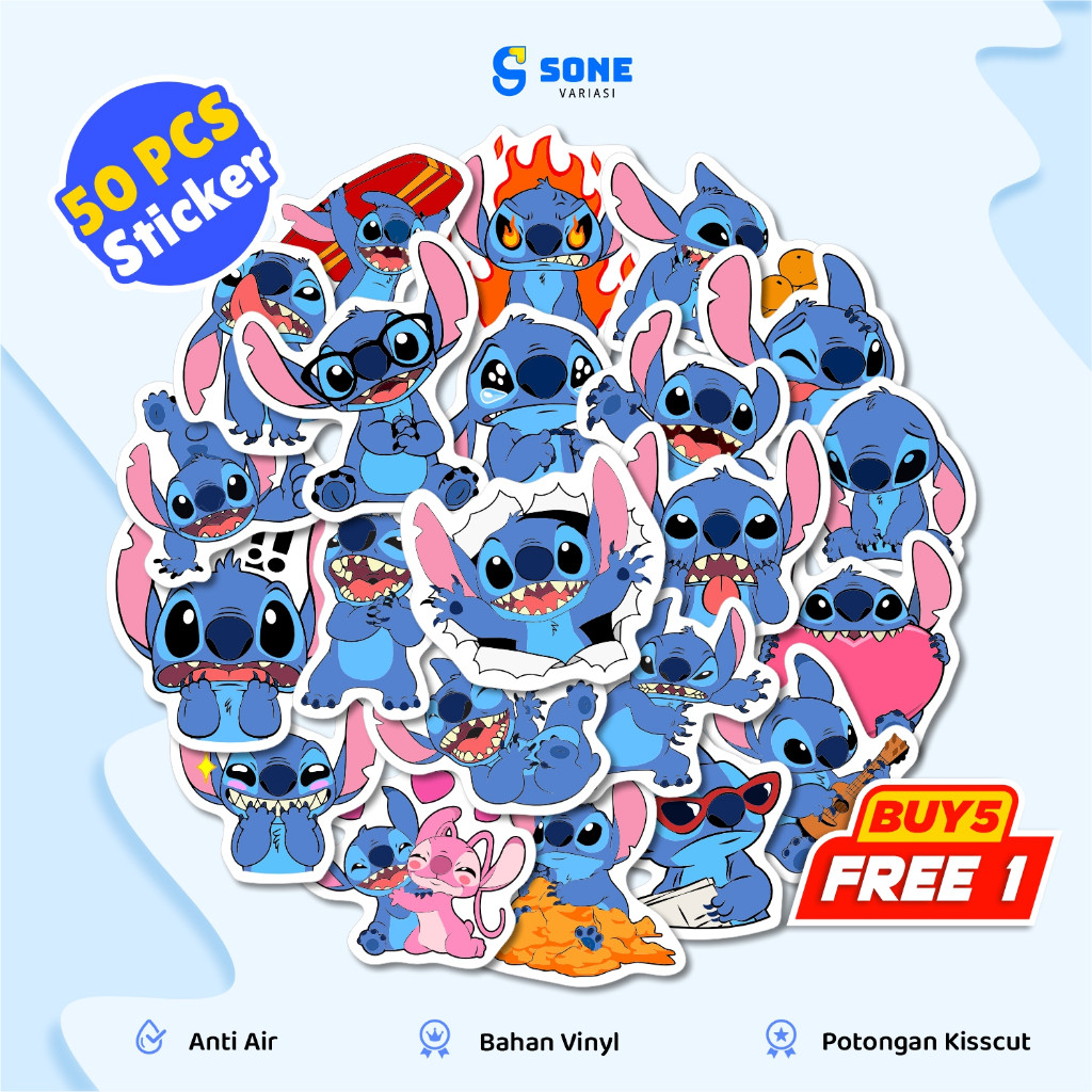 

Stiker Pack Kartun Stitch Aesthetic Vinyl Waterproof untuk Dekorasi Koper Laptop Casing Hp DIY