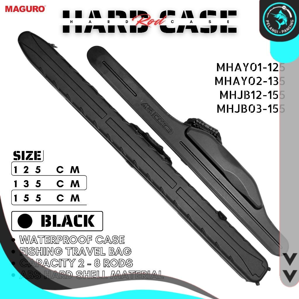 Tas Joran Pancing MAGURO Hard Rod Case 125 135 155 Black ABS Hard Shells Koper Travelling - PP