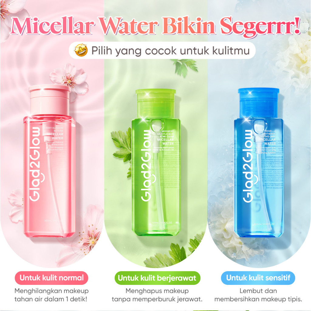 Glad2Glow Micellar Water All Series 300ml Cherry Blossom Betaine Micellar Water 300ml g2g Makeup Rem