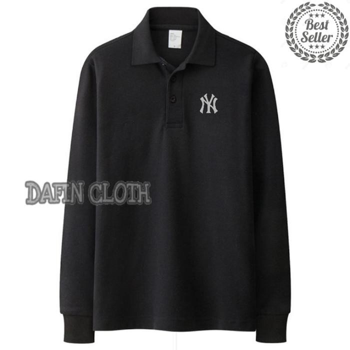Longsleeve Polo shirt Kaos Kerah Pria Lengan Panjang Nike New York Yankess - Hitam, M