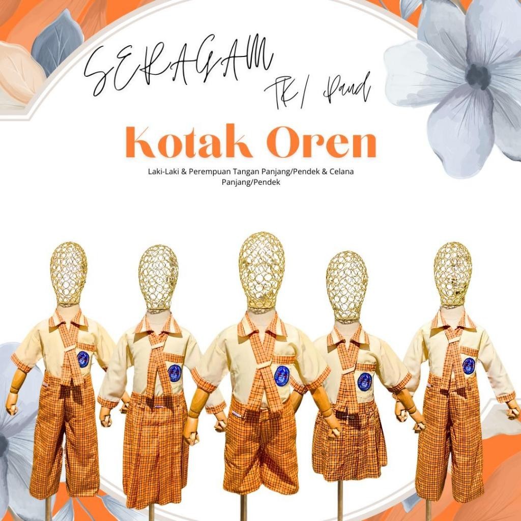 HIGH QUALITY Set Seragam Kotak-Kotak Oren Orange Oranye TK/Paud Nasional Laki-Laki dan Perempuan Pan