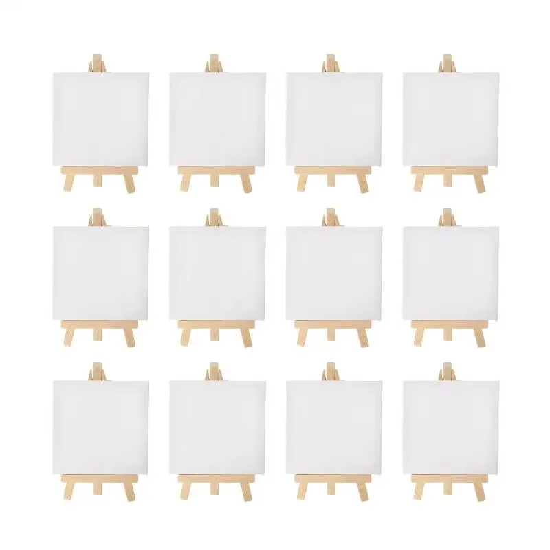 

12pcs/set Artists 5 inch Mini Easel +3x3 inch Mini Canvas Set Painting Kids Craft DIY Drawing Small Table Easel for School Art