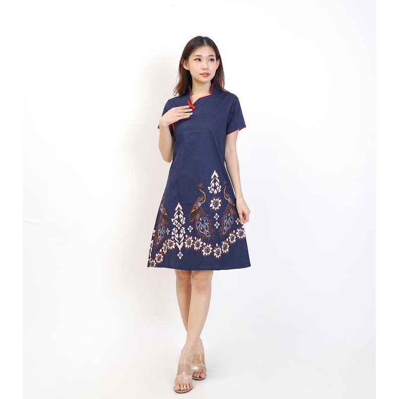 Ready Baju Batik Wanita - Dress Batik Cewek Modern Cheongsam - NAVY MERAK terjamin