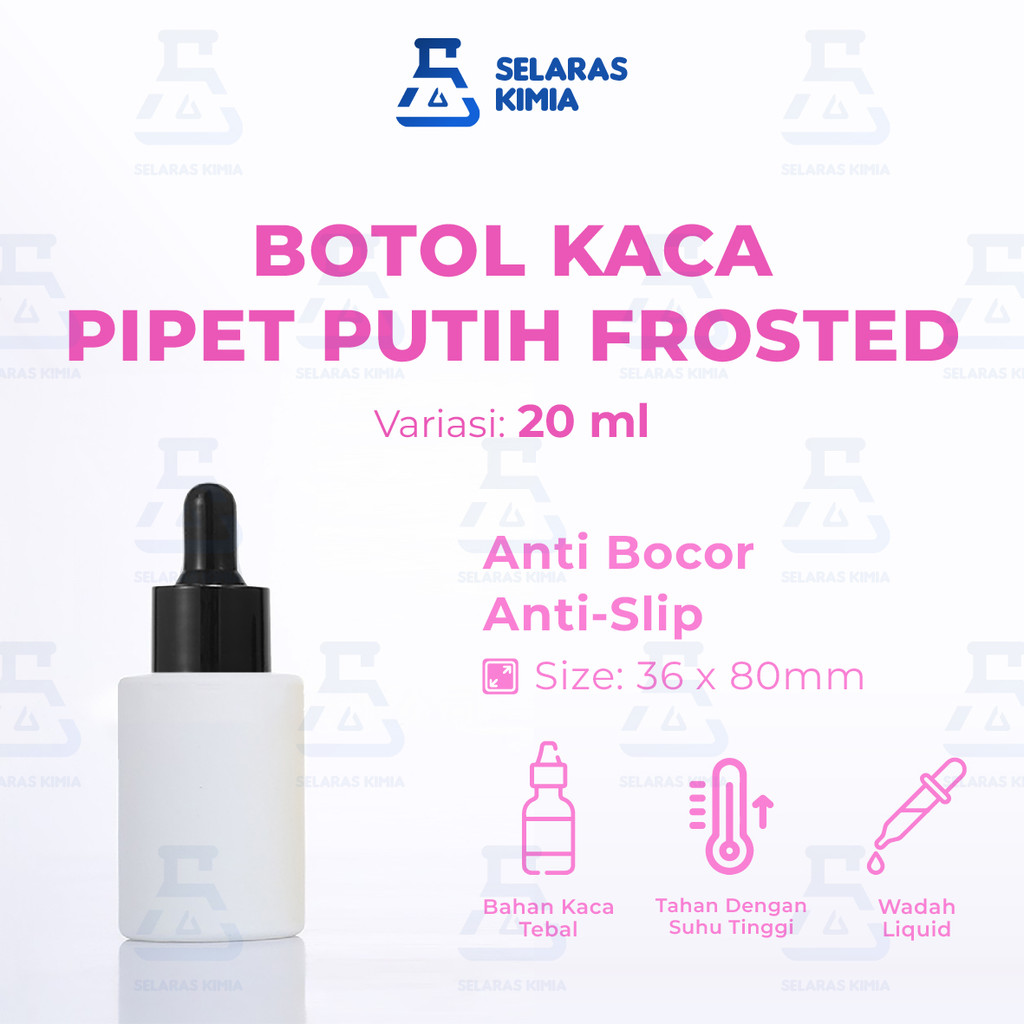 Botol Pipet Kaca Solid White Bahu Datar 20ML / Botol Pipet Kaca Serum 20ml / Botol Kaca 20ML