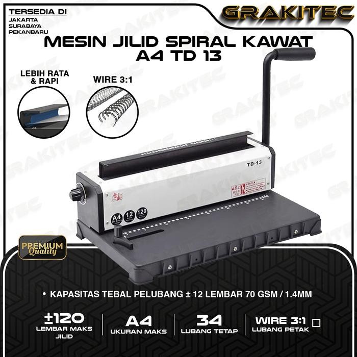 

TERLARIS! Grakitec Mesin Jilid Spiral Kawat A4 Grakitec T118R / TD-13 / TD-130 (BAHAN MESIN LOGAM BESI) - TD-13 Kotak