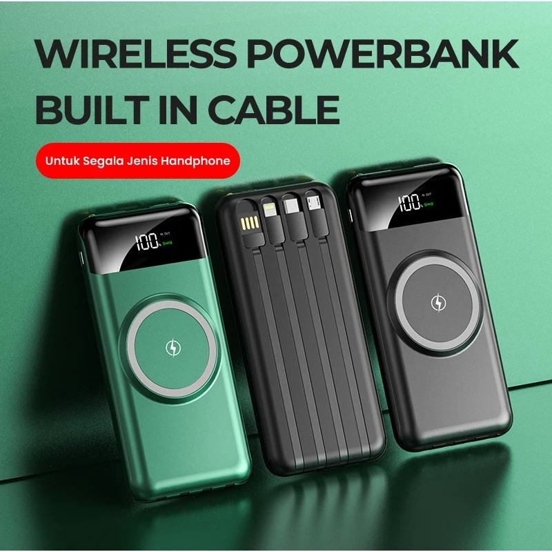 BESTPROMO POWRISE WIRELESS WIRELESS POWERBANK 20000MAH POWERBANK WIRELESS DENGAN KABEL POWER BANK