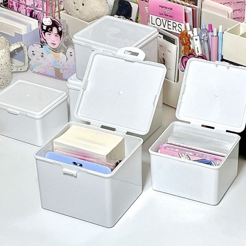 

White Kpop Photocard Storage Box Idol Cards Photos Collection Box Jewelry Container ID Card Organizer Desktop Supplies