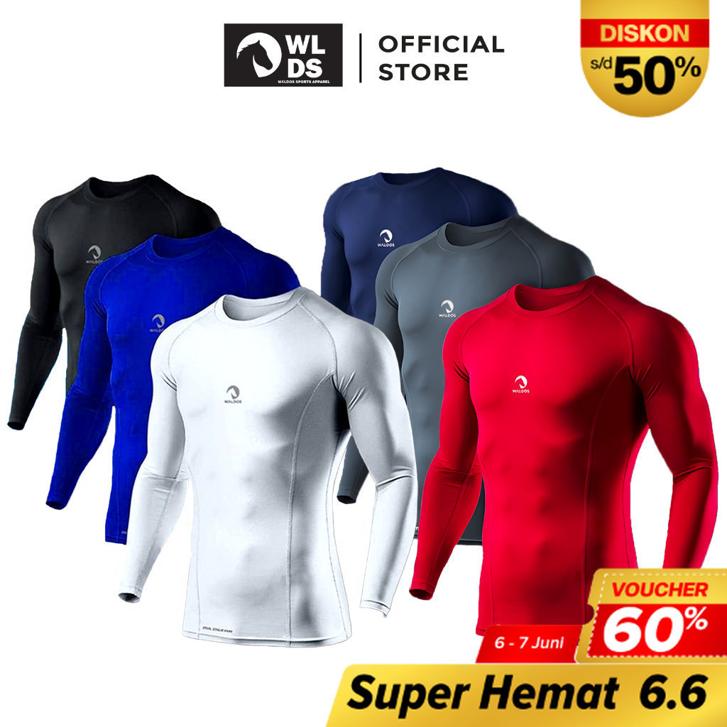 AZHAR.ID WALDOS Baselayer Pria Manset Pakaian Olahraga Round Neck Pakaian Olahraga Anti UV Running