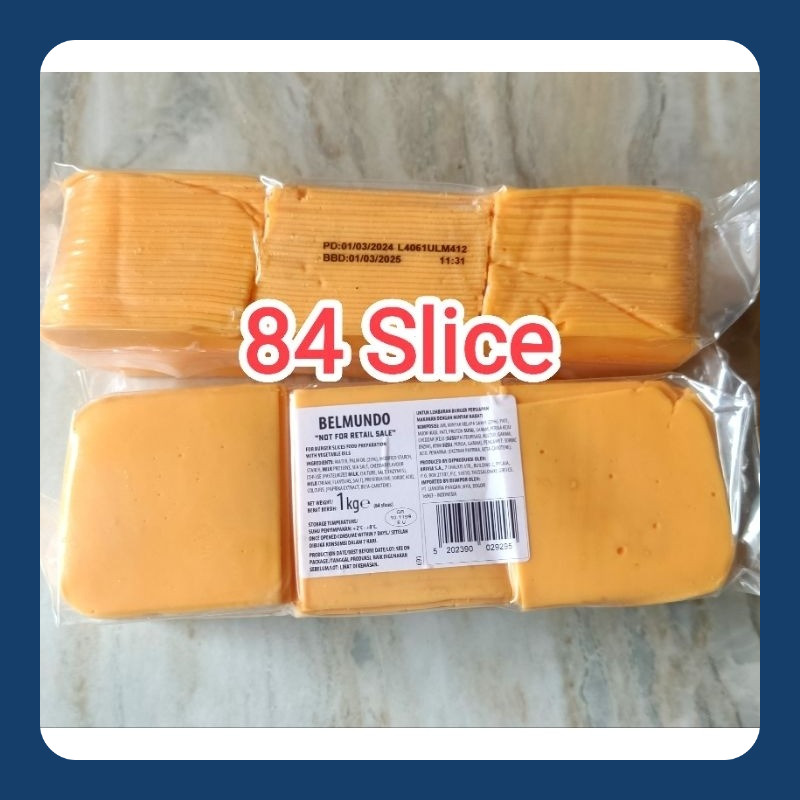

BURGER CHEESE SLICE 84 SLICE CHEDDAR BELMUNDO BERGER KEJU TIPIS 1KG