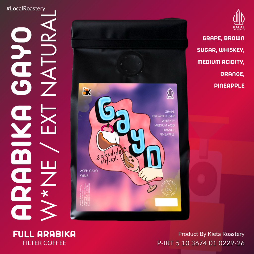 

Kieta Roastery - Biji Kopi Gayo Extended Natural Wine 100% Arabika 100g / Bubuk Roasted Coffee Bean Filter Single Origin Terlaris