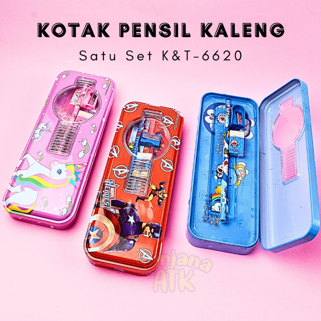 

Tempat Pensil / Kotak Pensil Kaleng Set Motif Funcy / Tempat Pensil Kaleng Satu Set Alat Tulis