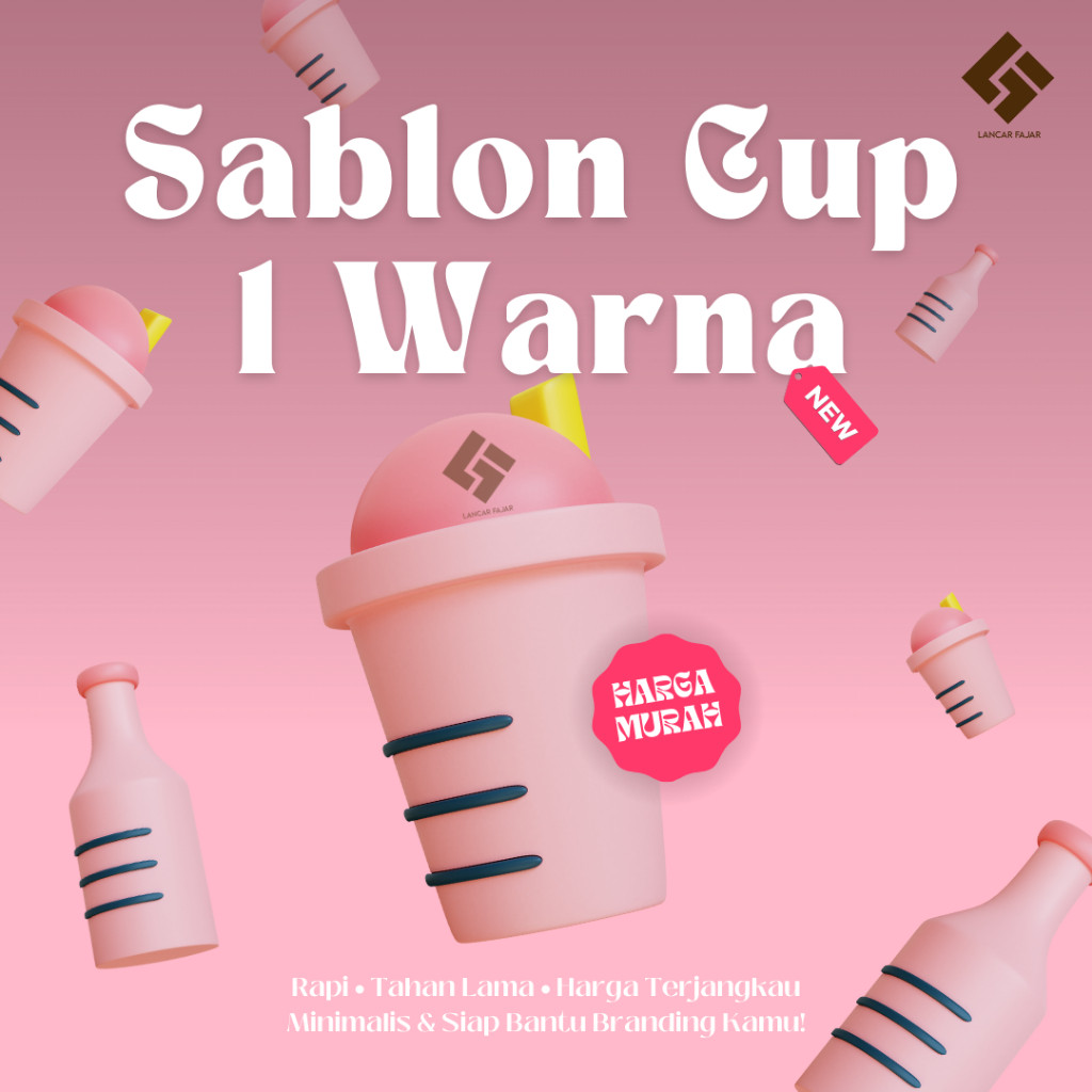 Sablon Cup Custom 1 Warna - Custom Gelas Plastik (Jasa saja - Belum termasuk cup)