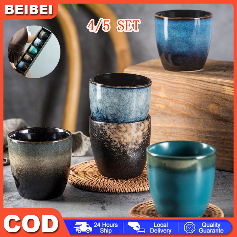 Set cangkir teh keramik Jepang retro Cangkir kopi Jepang retro Set cangkir keramik yang indah Kotak 