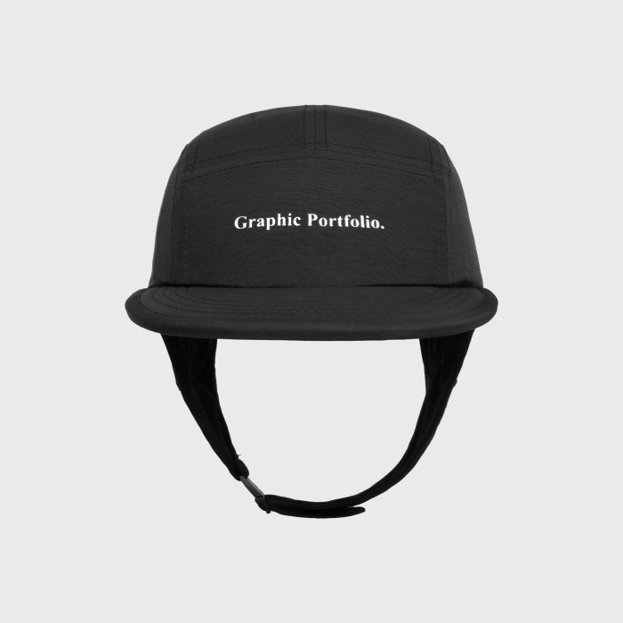 UNKL347 Topi Five Panel Hitam Detail Simple STEN