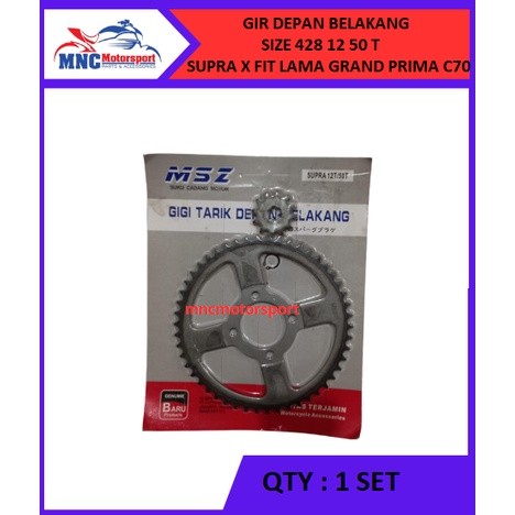 GEAR GIR DEPAN BELAKANG MSZ SIZE 50 12 T SUPRA X FIT LAMA GRAND PRIMA