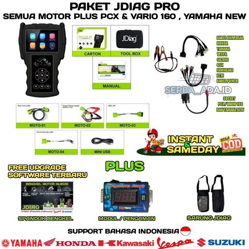 SCANNER JDIAG M100 PRO SUDAH BERIKUT KABEL SEMUA MOTOR