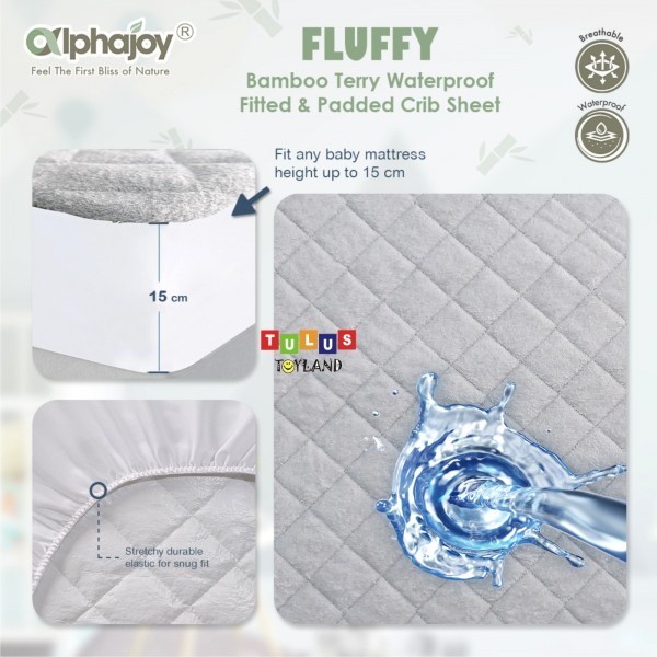 Sprei Bayi Anti Ompol Alphajoy FLUFFY Bamboo Terry Waterproof Fitted Padded Sheet cover matras bambo