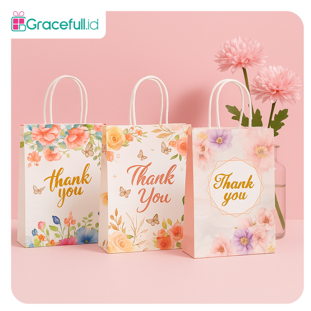 

Paper Bag Random motif Thank you & For You Random / Goodie Bag Thank you / Paper Bag Motif / Paper Bag Karakter Bunga I AK01I2