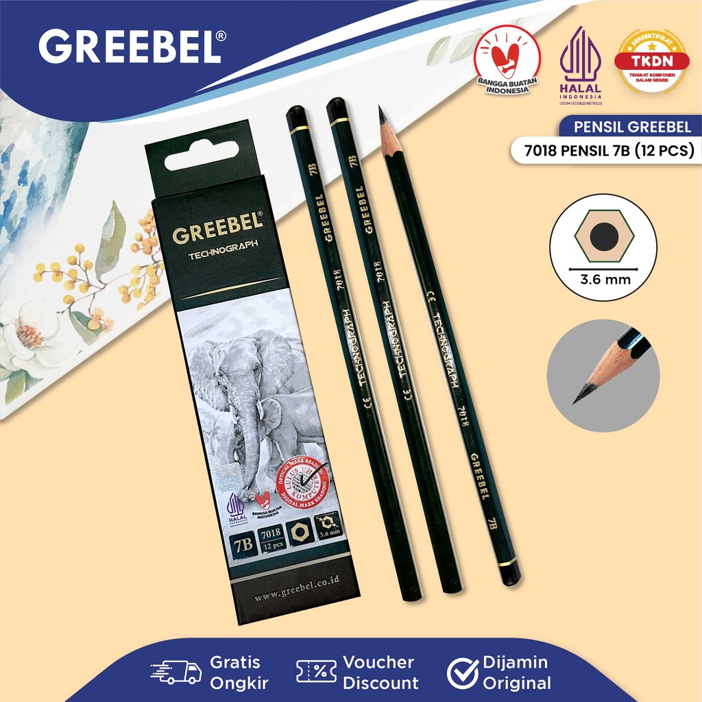 

GREEBEL Pensil kayu 7B 7018 (12PCS/SET) / Alat Tulis Ujian Sekolah / Pensil Gambar