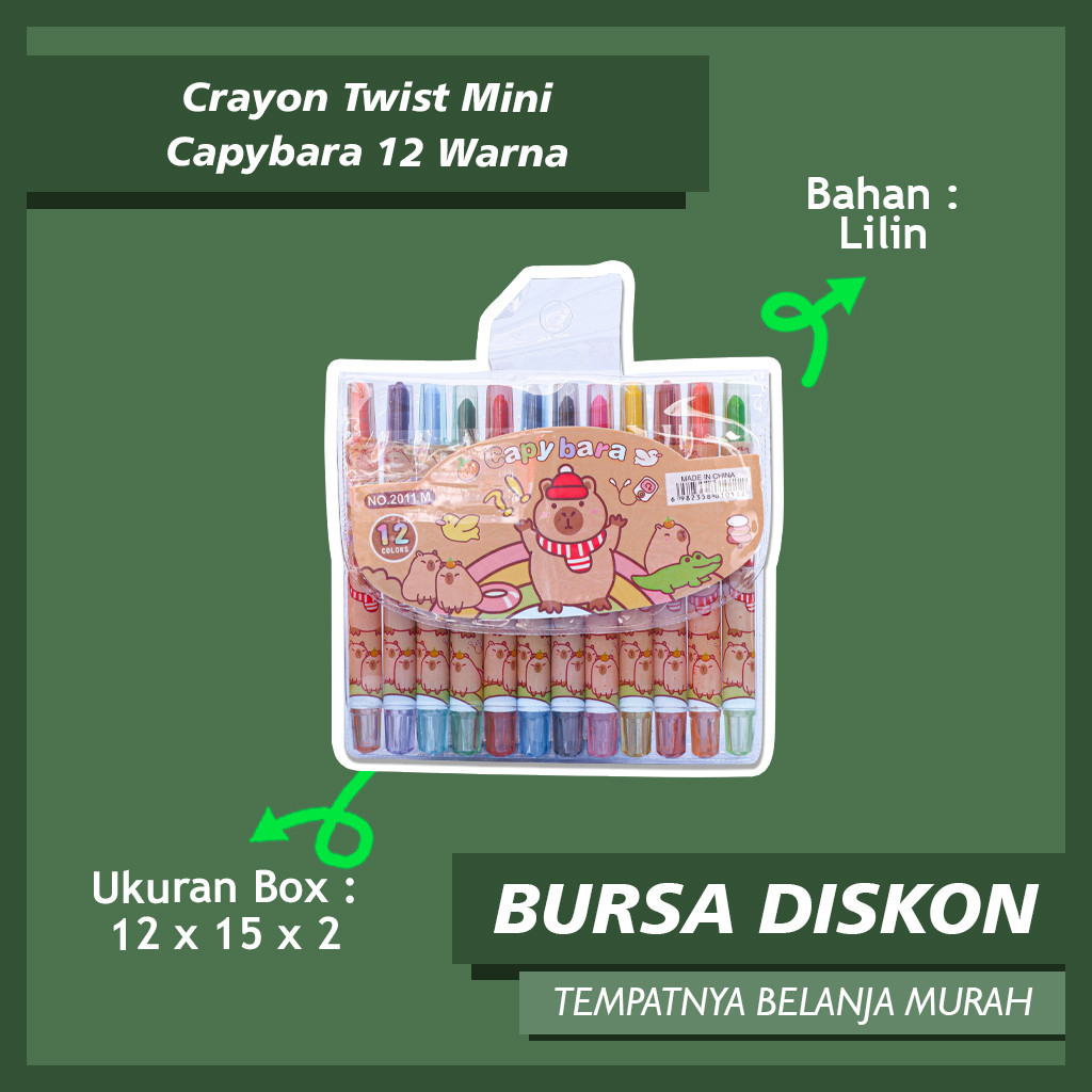 

Crayon Twist Mini Capybara 12 Warna Krayon Putar 1 Set Mewarnai Melatih Motorik Halus Anak Kapibara Coklat