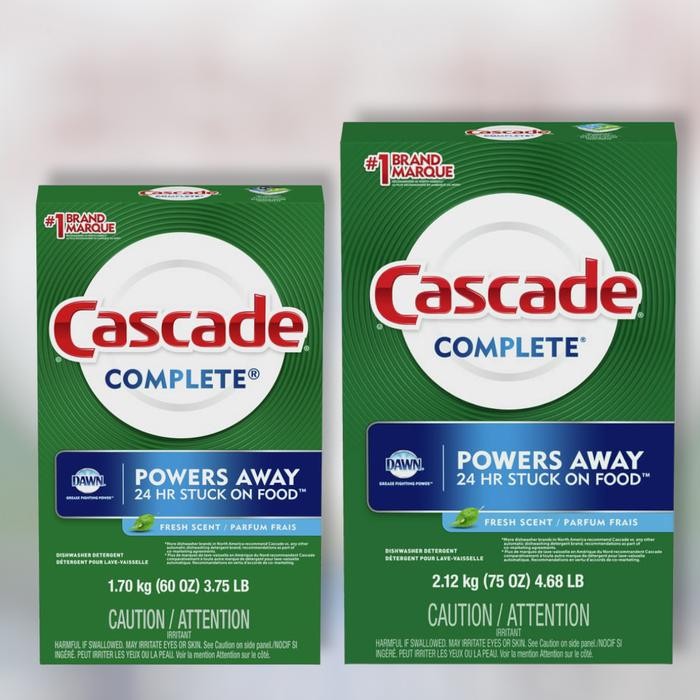 Cascade Complete Powder Dishwasher Detergent, Fresh Scent 75 & 60 oz - 75 OZ / 2,12 KG
