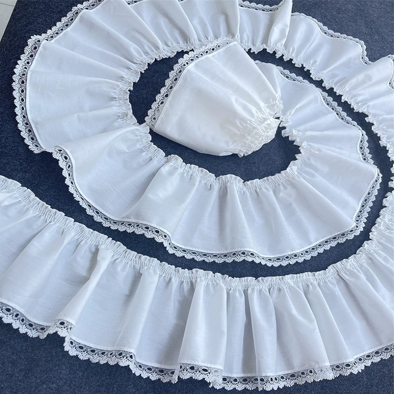 

White Cotton Lace Pleated Ruffle Trim Hollow Embroidery Guipure 3D Lace Fabric Ribbon Skirts Fringe Scarfs Sewing Decor