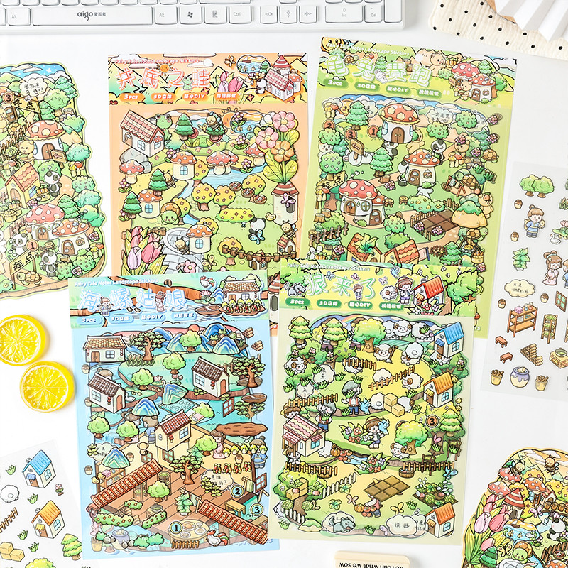 

4 Style Fairy Tale Series Miniature Landscape Stickers For Decompression Collage Landscape DIY Sticker Decoration Diary Sticker