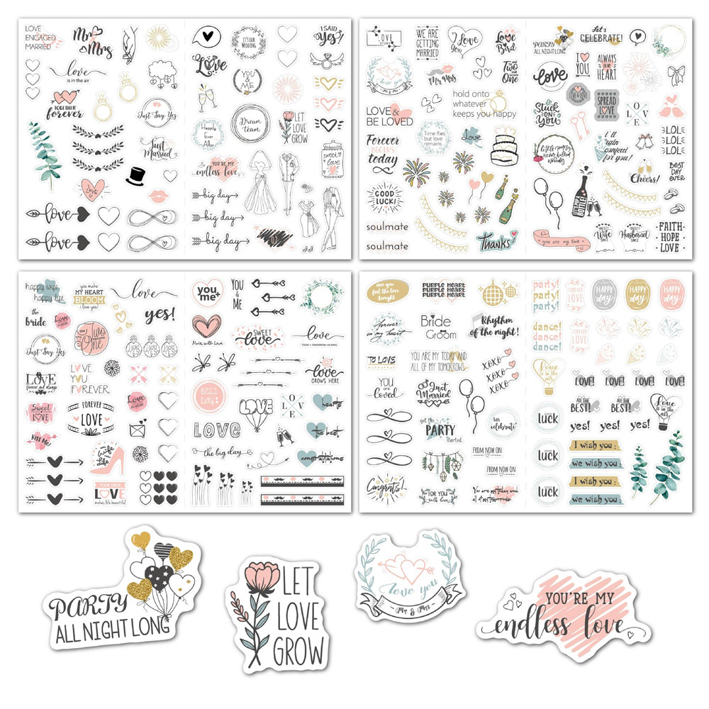 

230pcs Wedding Bliss Stickers Waterproof Removable Wedding Theme Love Eucalyptus Engagement Plan Cute Stickers Gift Packing