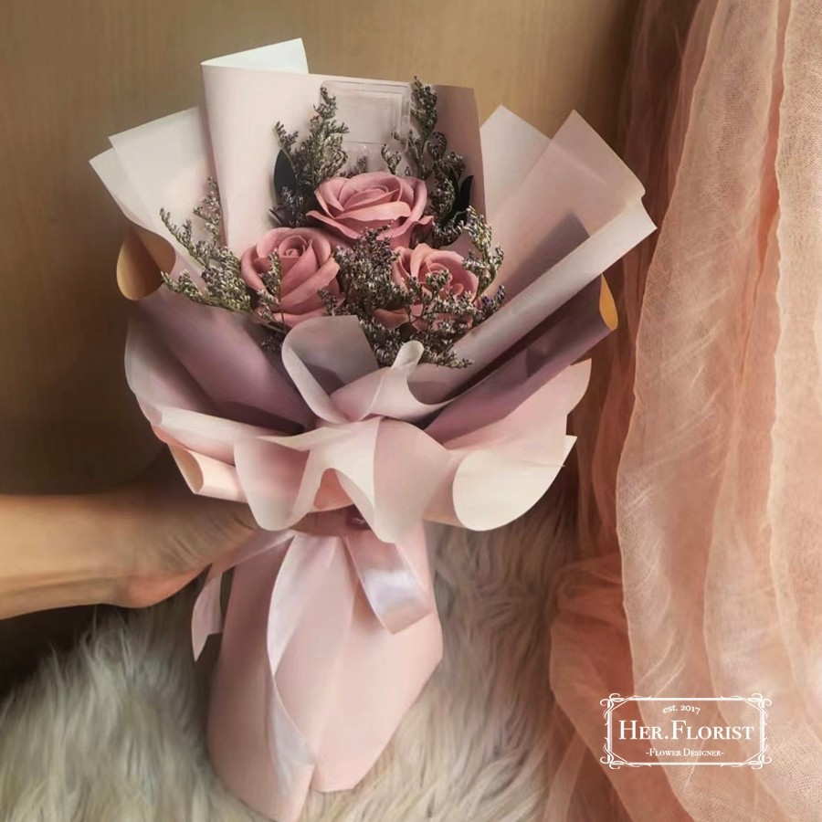

HER.FLORIST [ORI] Triple Soap and Dried Flowers Bouquet / 3PCS Buket Bunga Sabun dan Bunga Kering