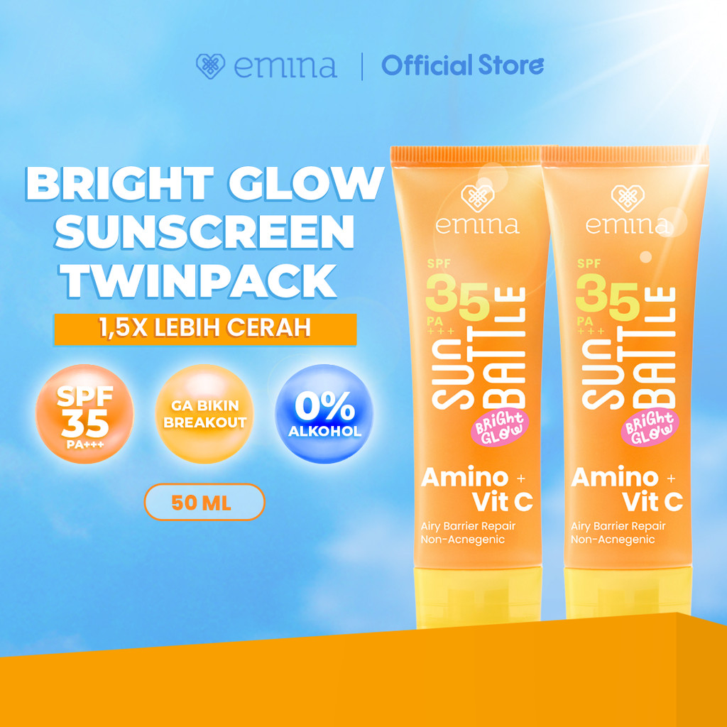 [CREATOR'S PICK] [TWIN PACK] Emina Sun Battle Bright Glow SPF 35 PA+++ 50 ml 2pcs - Paket Dua Sunscr