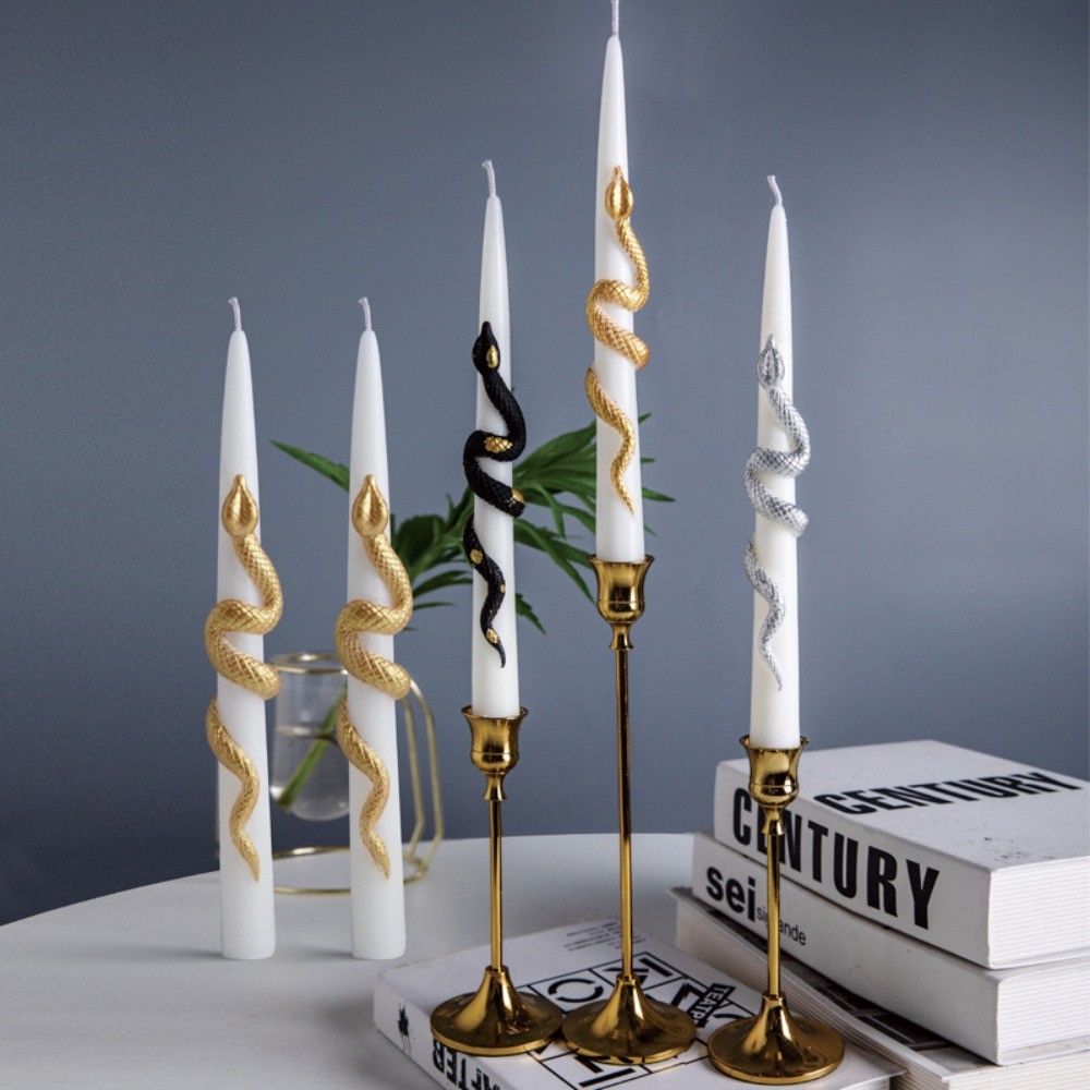 

3D Snake Shaped Long-pole Candle Silicone Mould Cone Column Gypsum Resin Mold Relief Animal Taper Pillar Candlestick Party Decor