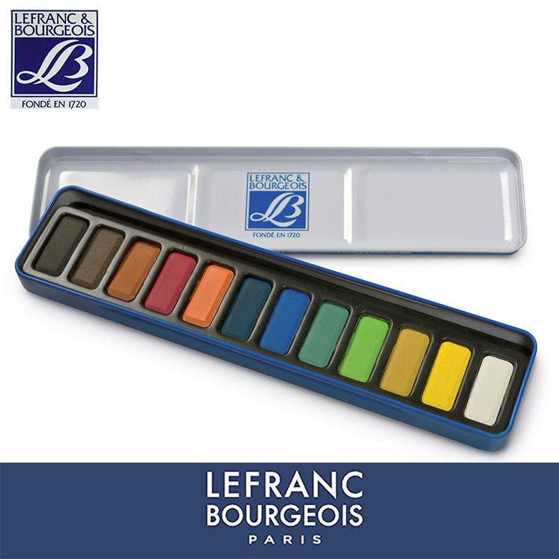 

French LEFRANC BOURGEOIS artist solid watercolor pigment 12 -color iron box set beginner Drawing professional Art supplies