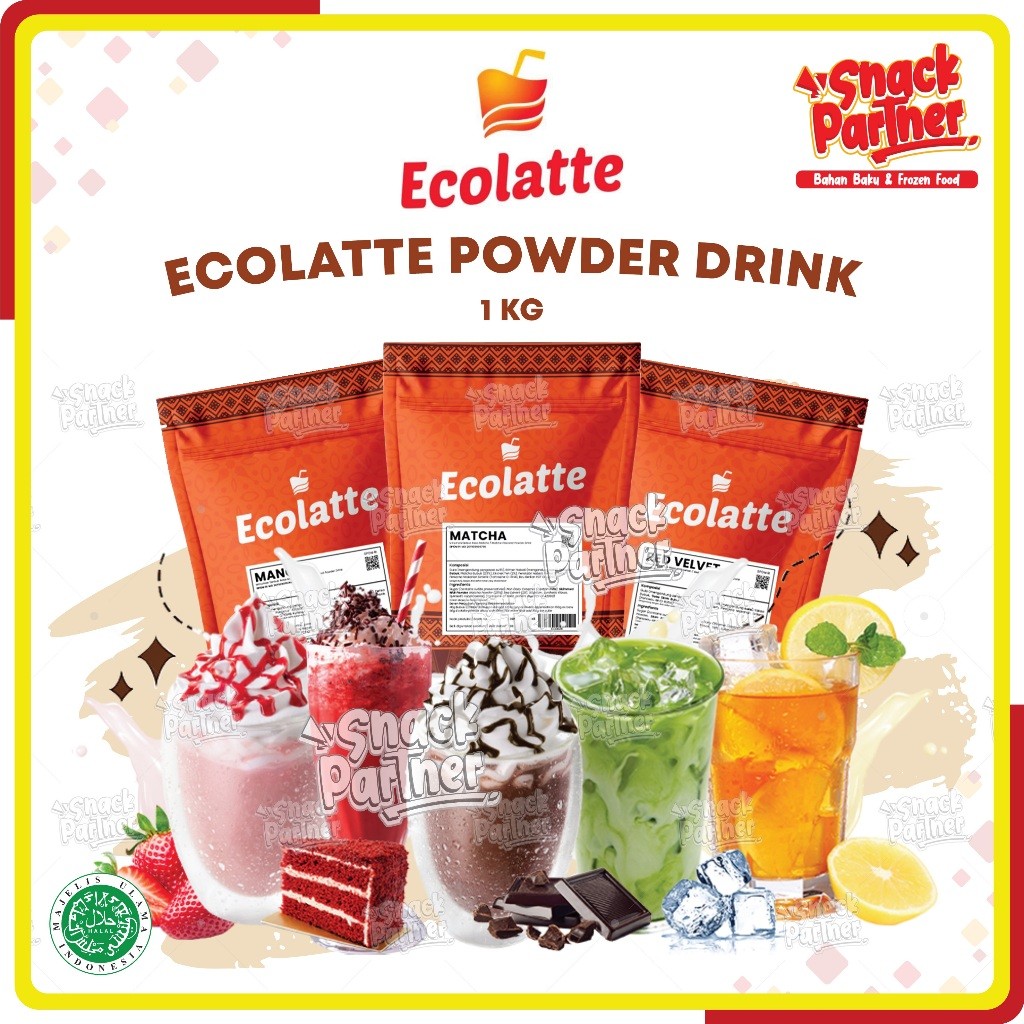 

ECOLATTE Drink Powder 1 KG - Bubuk Minuman - Royal Choco Classic Malt Black Caramel Hazelnut Taro Red Velvet Vanilla Blue Bubble Gum Cotton Candy Cappuccino Tiramisu Latte Avocado Banana Mango Strawberry Lychee Thai Milk Green Matcha Tea 1kg