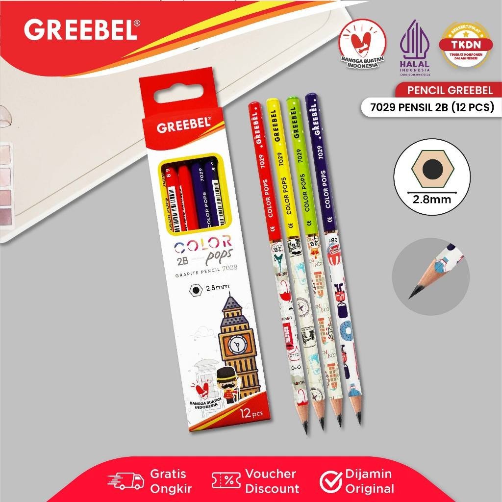 

(1pck) Greebel Pensil Kayu 2B 7029 Color Pop (12PCS/SET) / Pensil Tulis Karakter Graphite Ujian Sekolah