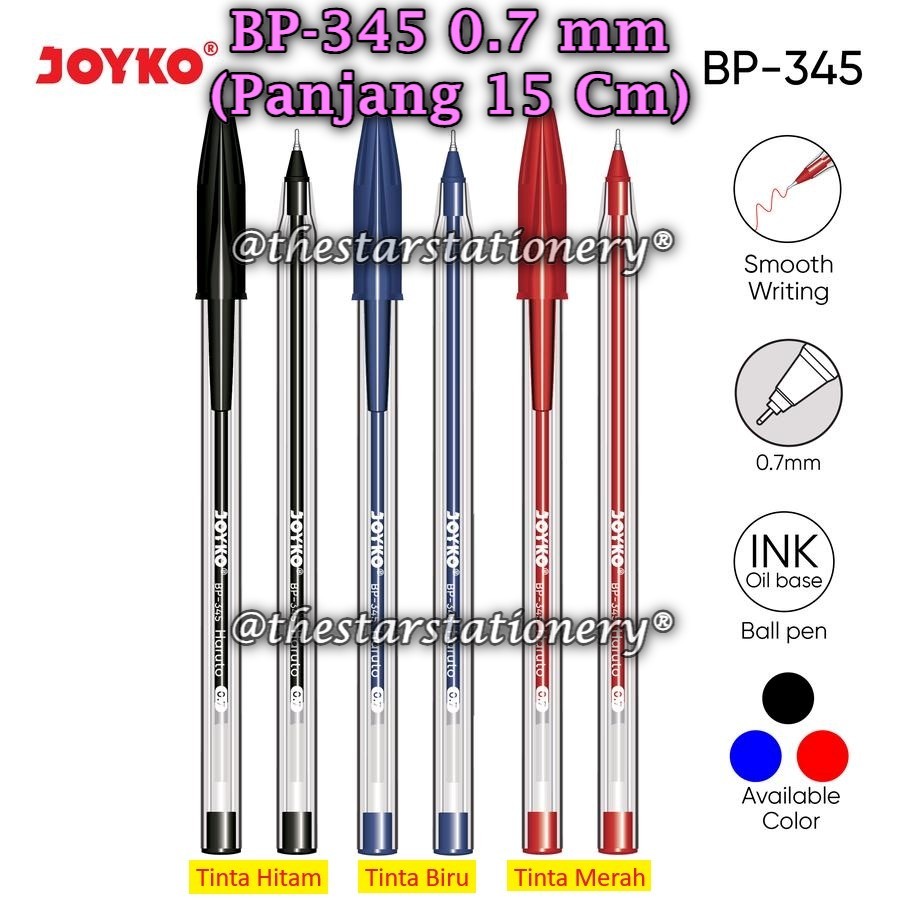 

(1 Pak/12) GROSIR Bolpen JOYKO BP-345 0.7 mm Haruto / Ball Pen Pulpen Pena Joyko BP-345 (Pak/12)