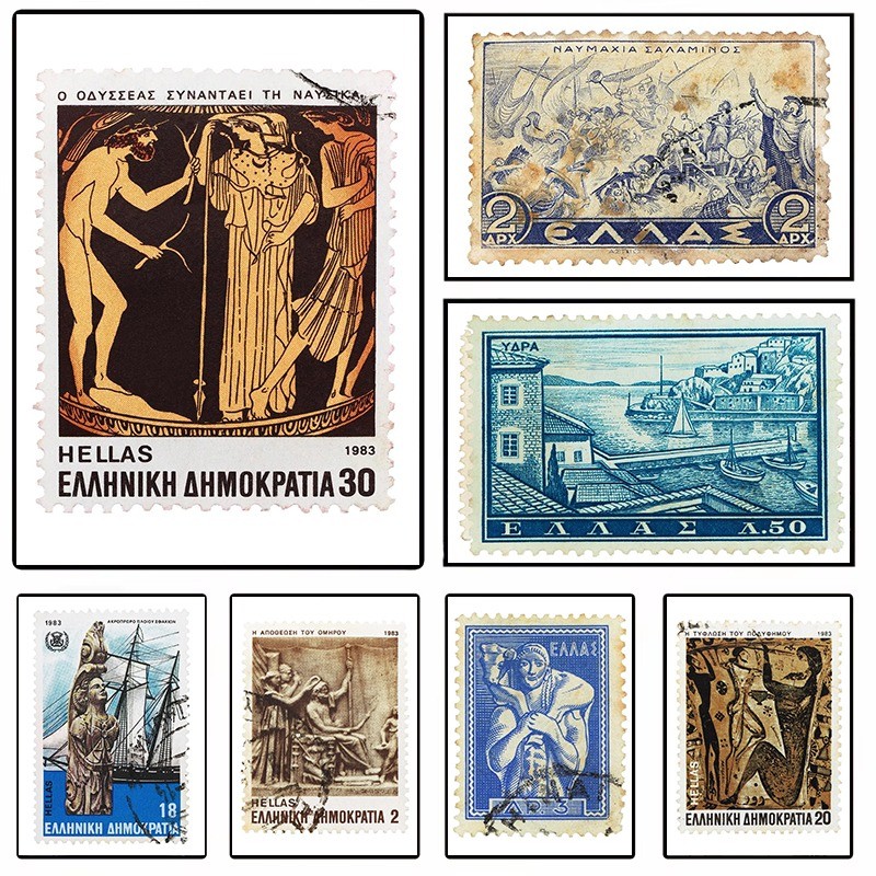 

Vintage Greek Stamps Ancient Greek Kings and Queens Poster Retro Postage Stamp Collection Canvas Picture Wall Living Room Decor