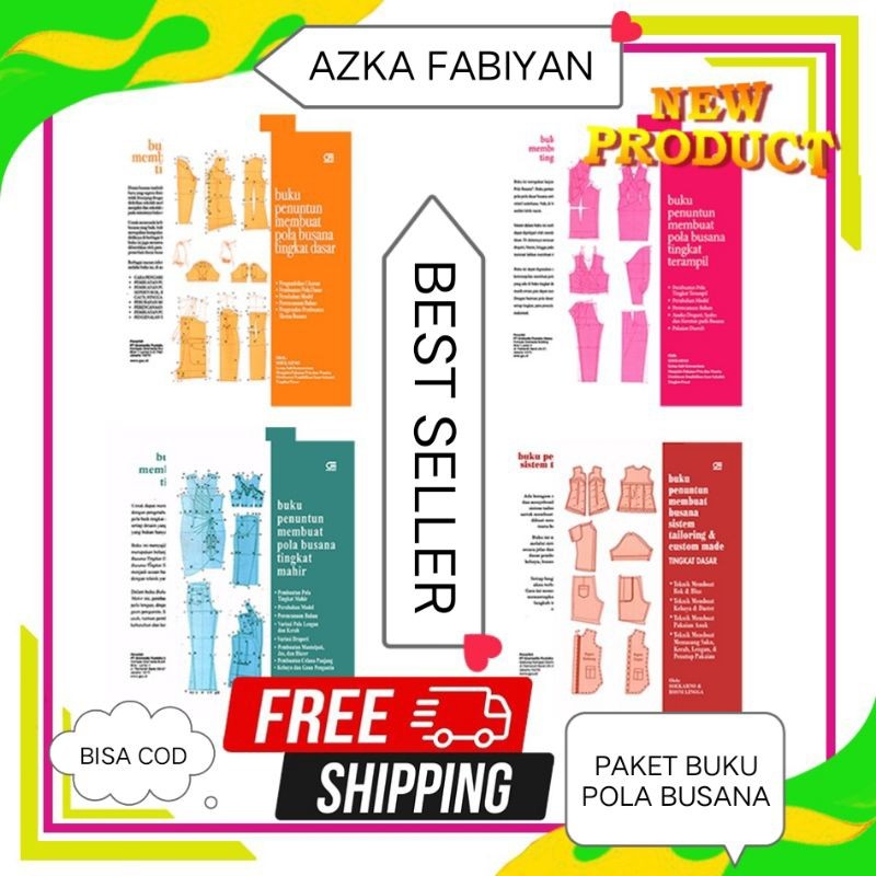 

PAKET BUKU PENUNTUN MEMBUAT POLA BUSANA TINGKAT. TERAMPIL / MAHIR / CUSTOM MADE / DASAR. 4 BUKU LENGKAP BEST SELLER