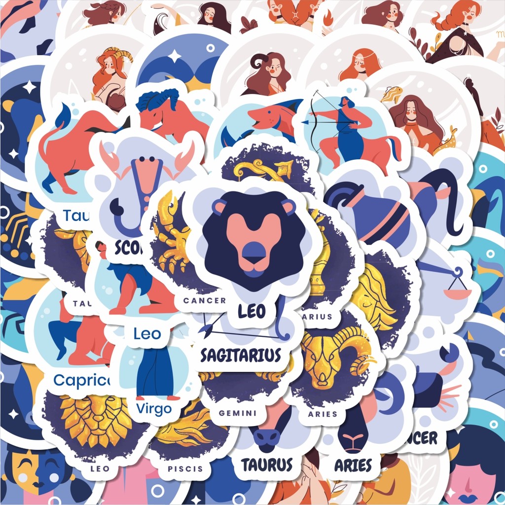 

100PCS Lucu Stiker Zodiak Konstelasi Stiker Aesthetic Stiker Anti Air Stikers Berperekat Waterproof sticker decal buat Motor Helm Buku Journal Koper Casing HP Laptop Botol Minum Hadiah anak