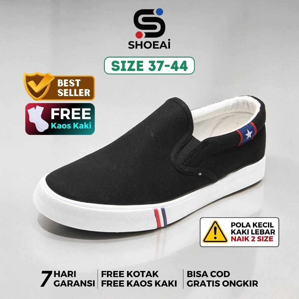 SHOEAI Star Slip On Sepatu Kasual Pria Wanita Trendy Sol Karet