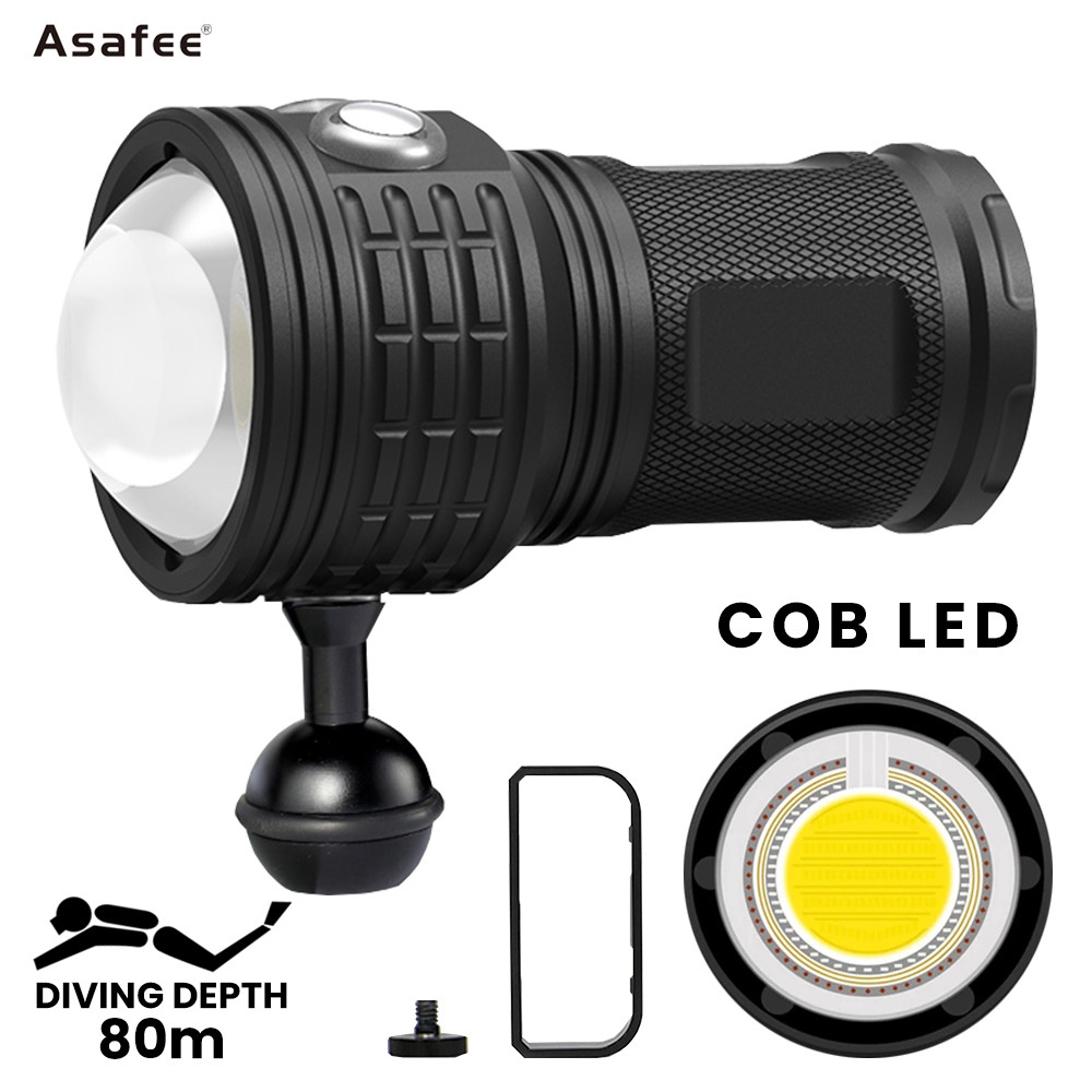 Asafee DRC01 COB LED 6000LM 80M Underwater Diving Flashlight White Red Blue 80° Light 500M Range Tor