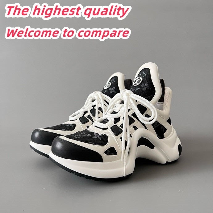 LV Archlight lace up retro casual sports shoes White and black embroidered women's shoes 5820678