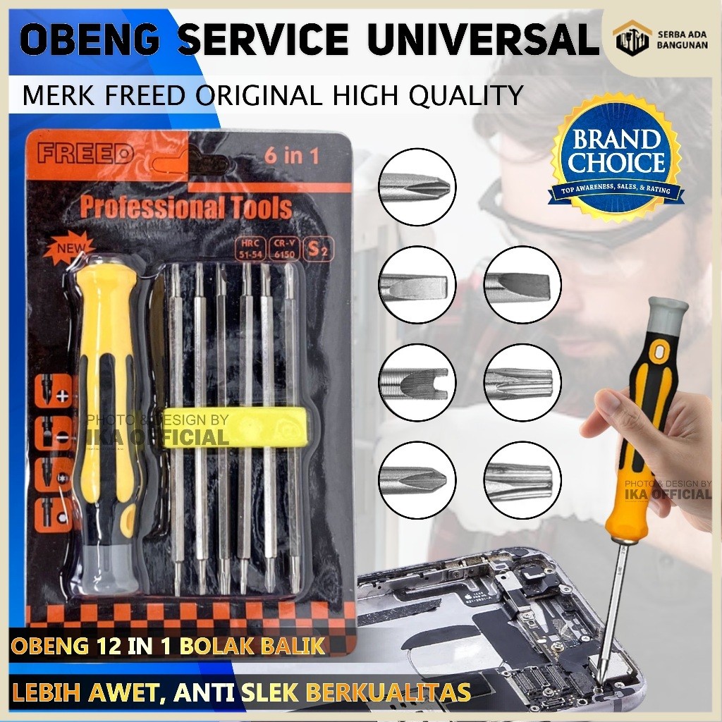 Freed Obeng Set Mini 6 in 1 Plus Minus Bintang Bolak Balik Servis HP / Obeng Bolak Balik Set 6 in 1 