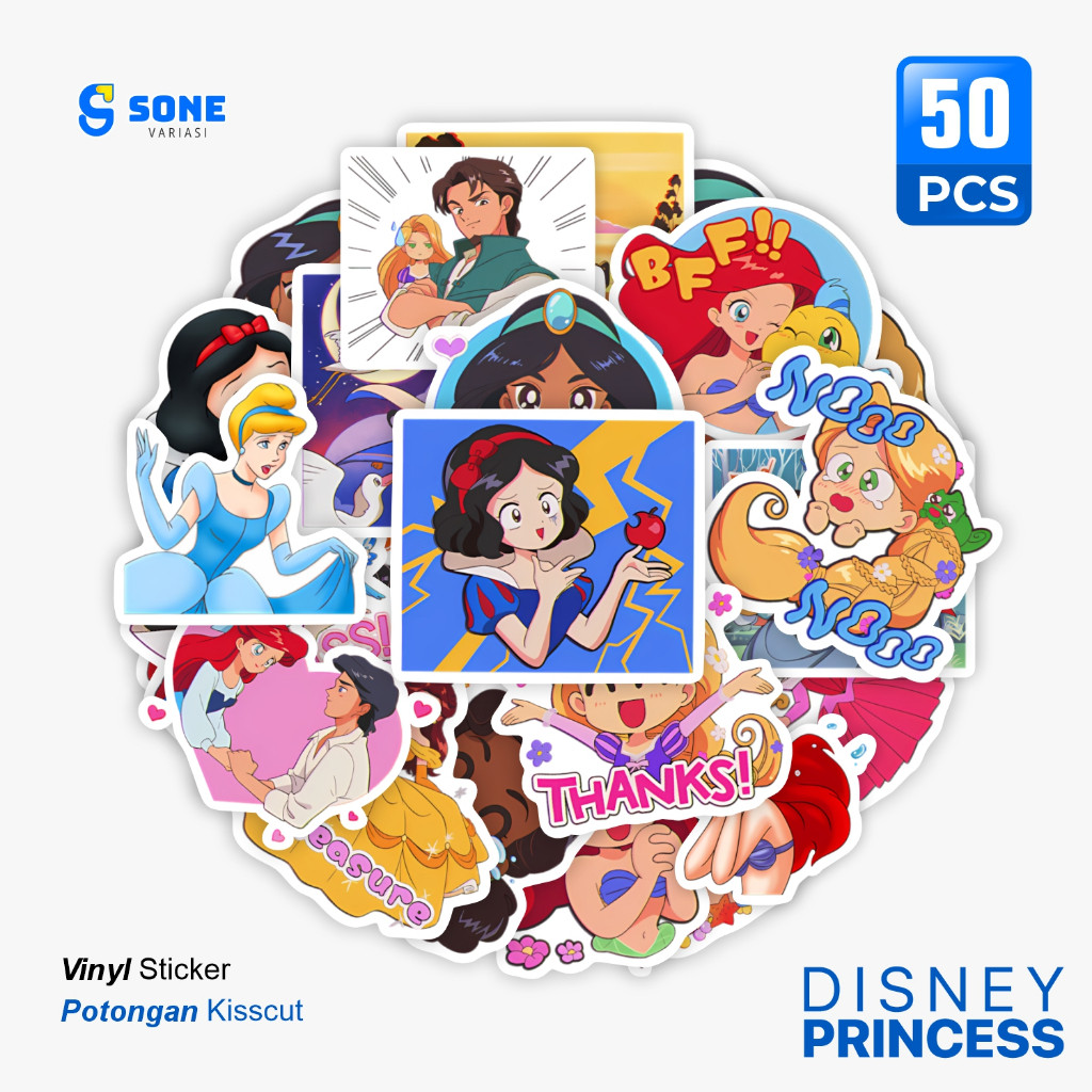 

Sticker Pack Disney Princess/ Sticker Kartun Anak Paper Vinyl Waterproof Glossy Dekorasi Buku Jurnal