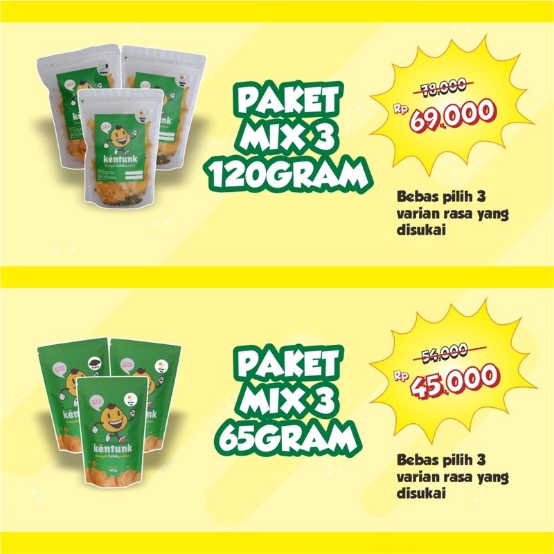 

KENTUNK MIX 3 PAKET HEMAT Keripik Kentang Serut Potato Chips Camilan