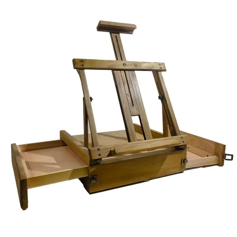 

Multi-functional Storage Sketching Easel Picture Box Desktop Oil Painting Frame Drawer Retro Solid Wood Elm Workbench